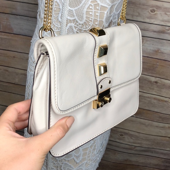 SAKS 5TH Ivory Bone Leather Gold Small Handbag - Picture 5 of 8